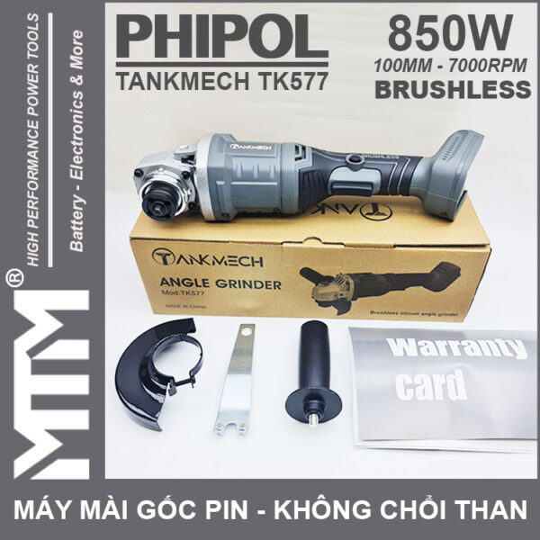 May mai goc dung pin 21V 850W 100mm 7000rpm phipol TANKMECH TK577