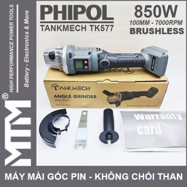 May mai goc dung pin 21V 850W 100mm 7000rpm phipol TANKMECH TK577 cao cap