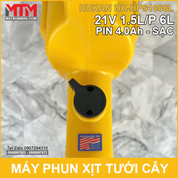 May phun xit tuoi cay pin chan pho thong 21V 6L Hukan chinh toc do