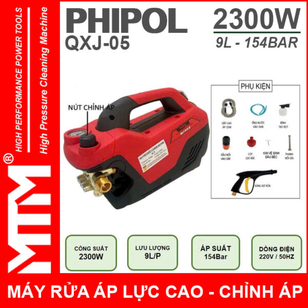 May rua xe ap luc cao 220V 2300W 9L 154Bar Phipol QXJ05 loi dong chinh ap gia re