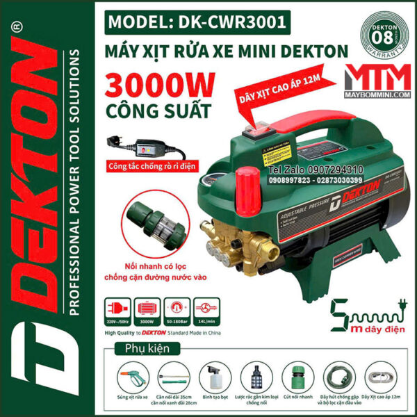 May rua xe ap luc cao 220V 3000W 14L180bar Dekton DK CWR3001