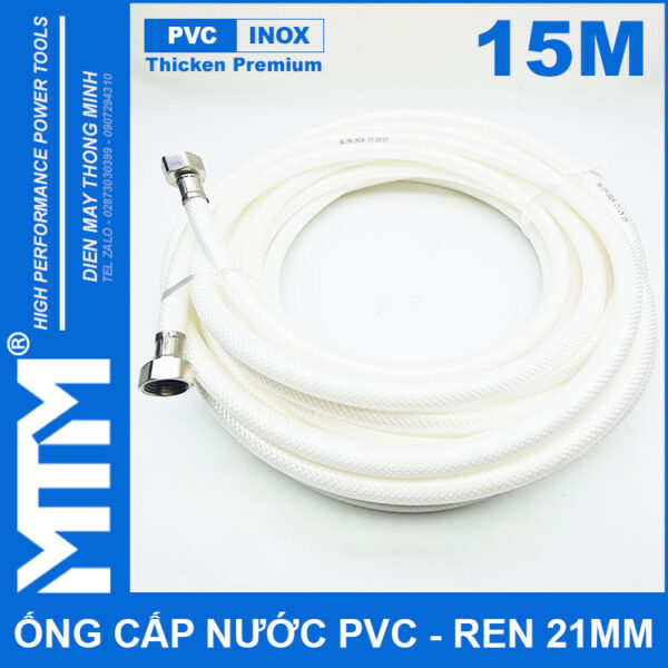 Ong day cap nuoc tuoi cay rua xe ve sinh nha cua ren inox 21mm 15met