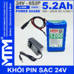 Pin 24V 10A 6S2P 18650 MTM 5200mah kem sac