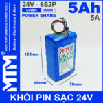 Pin 24V 5A 6S2P 18650 MTM 5000ma kich thuoc