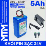 Pin 24V 5A 6S2P 18650 MTM 5000mah kem sac