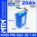 Pin 7V 8V 10A 2S5P 21700 MTM 20000mah kich thuoc
