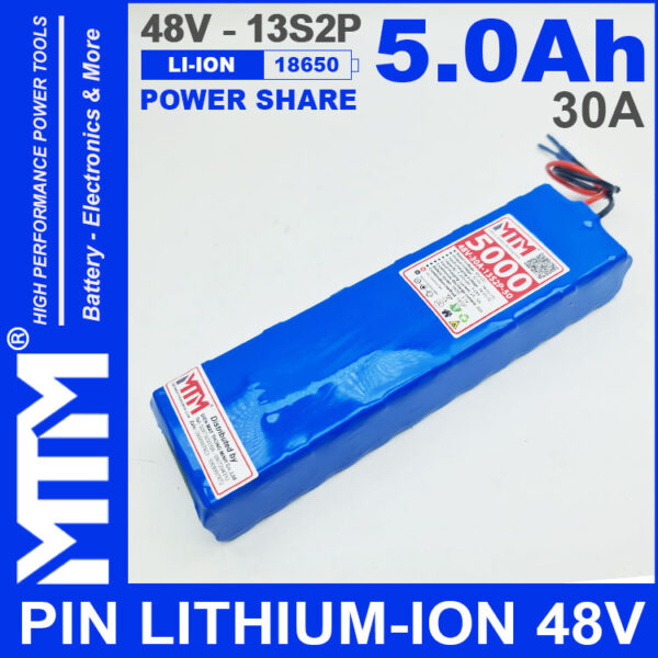 Pin LITHIUM ION 48V 5AH 30A 13S2P MTM 5000mah chinh hang