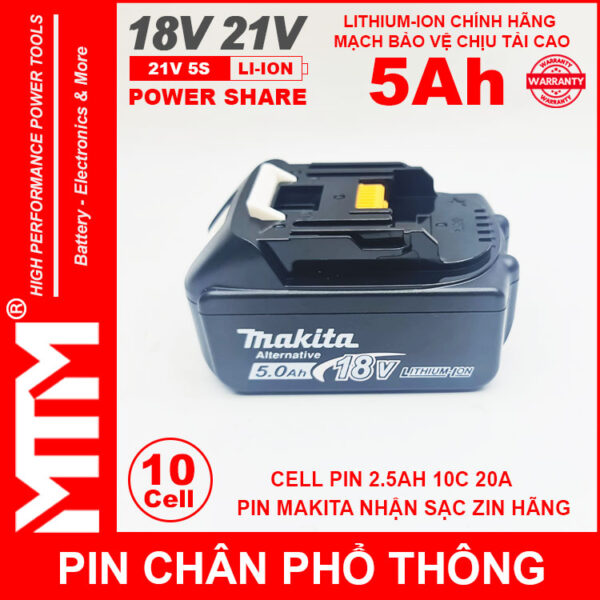 Pin chan pho thong makita 10cell 5Ah nhan sac zin chinh hang cao cap