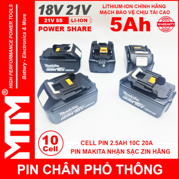 Pin chan pho thong makita 10cell 5Ah nhan sac zin chinh hang gia re cao cap
