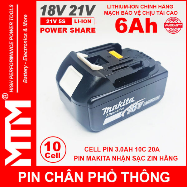 Pin chan pho thong makita 10cell 6Ah nhan sac zin chinh hang