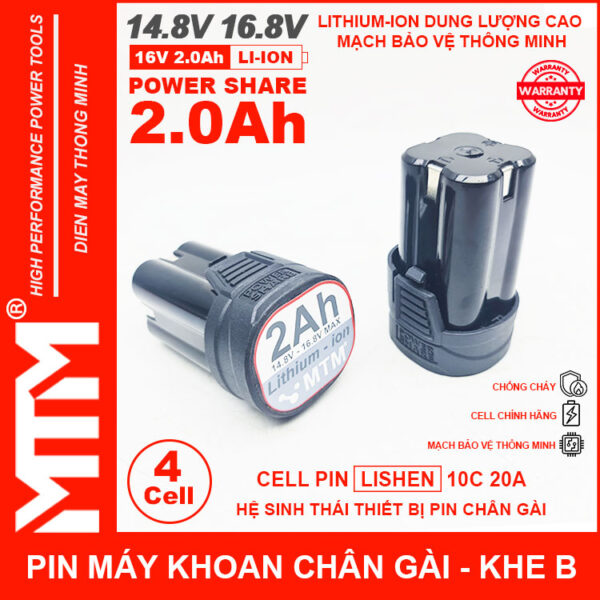 Pin may khoan 16v8 2ah 4cell Lishen khe B chinh hang