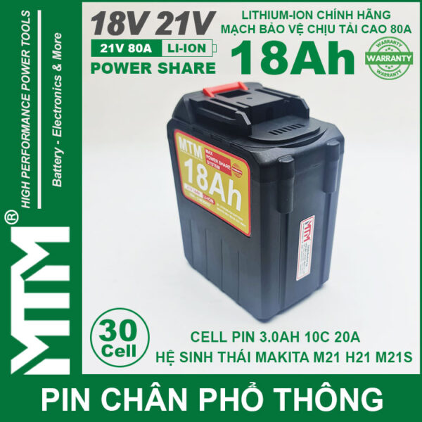 Pin may khoan makita chong soc 30 cell 18Ah 80A den bao pin cell 3000mah