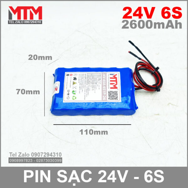 Pin sac 24V 6S 65A 2600mah 6S1P kich thuoc