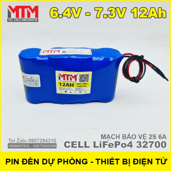 Pin sac 6V 12Ah 6A Lifepo4 2S