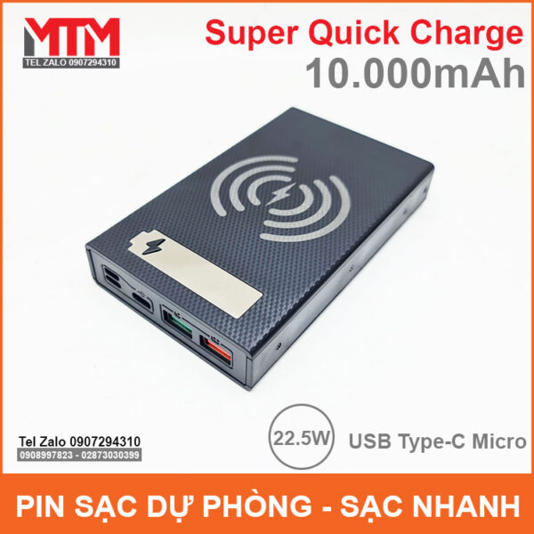 Pin sac du phong 5 cell 10000mah sac nhanh khong day QC PD 2 chieu