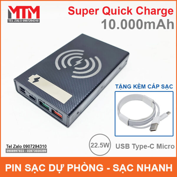 Pin sac du phong 5 cell 10000mah sac nhanh khong day QC PD