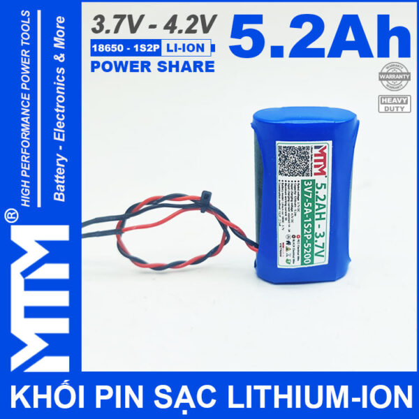 Pin sac lihtium ion 3V7 5A 5200mah 1S2P MTM chinh hang