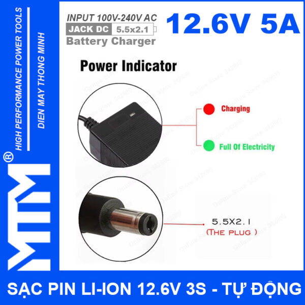 Sac pin Li ion 12V6 3S 5A co quat Charger 12V Lithium Iron Phosphate Battery bao sac jack ket noi