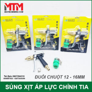 Súng xịt áp lực rửa xe tưới cây kim loại chỉnh tia đuôi chuột 12-16mm