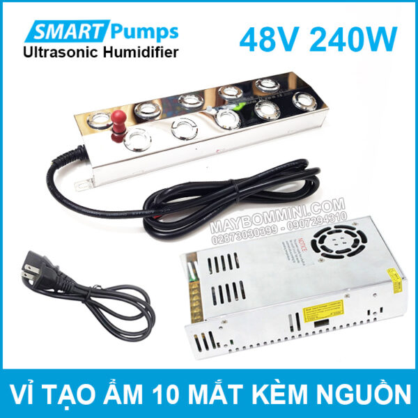 Vi tao khoi phun suong tao am khu trung diet khuan sat trung 10 mat 48V 240W Smartpumps kem nguon lazada