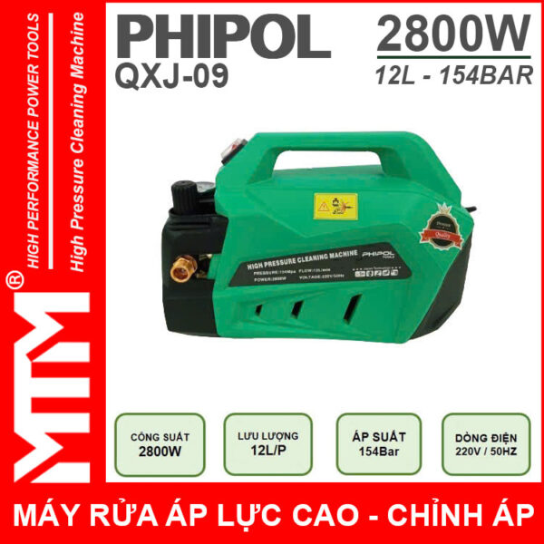ban may rua xe ap luc cao 220V 2800W 12L 154Bar Phipol QXJ09 loi dong chinh ap mat hong