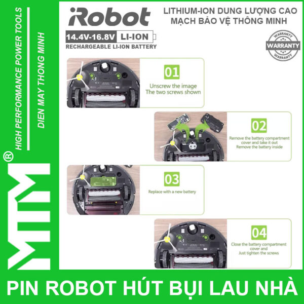 cach thay pin robot lau nha hut bui iRobot Roomba