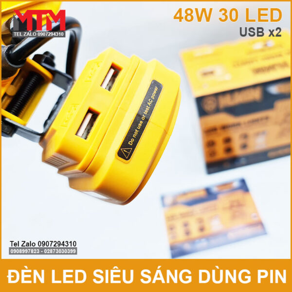 cong USB sac dien thoai tren den Led Hukan 18V 21V