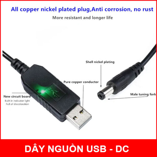 day chuyen nguon USB to DC 8V 9V 12V