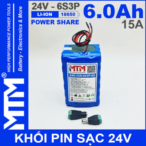 dong pin Pin 24V 6Ah 15A 6S2P 18650 MTM 6000mah