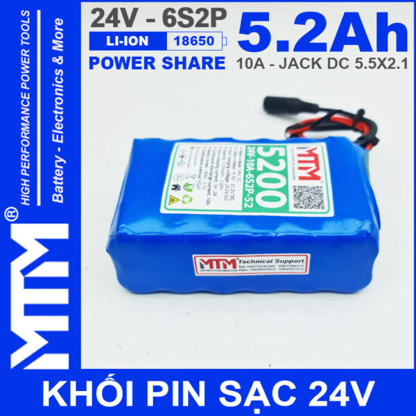 gia pin 24V 10A 6S2P 18650 MTM 5200mah