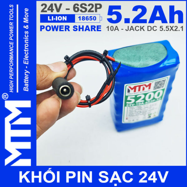 jack pin 24V 10A 6S2P 18650 MTM 5200mah