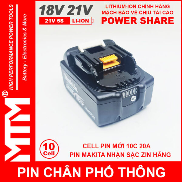 khe Pin chan pho thong makita 10cell 4Ah nhan sac zin chinh hang