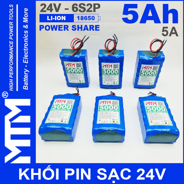 khoi Pin 24V 5A 6S2P 18650 MTM 5000mah