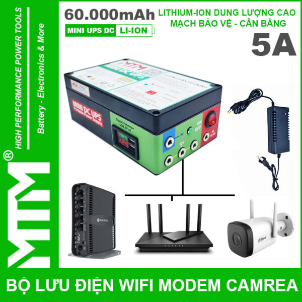 so do ket noi bo nguon du phong wifi modem camera UPS 12V 5A 60000mah led bao vont