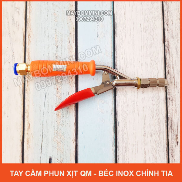 tay cam phun xit QM bec inox chinh tia