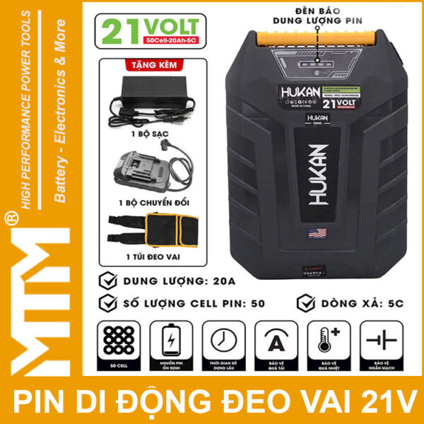 thong so bo pin di dong deo vai 21V 20Ah 5C 50 cell Hukan HM G2 BCN50205 Gen 2